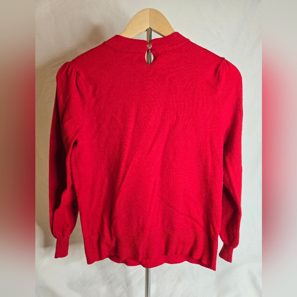 Liz Claiborne Red Embellished Crew Neck Pullover Sweater Size M - Picture 5 of 9